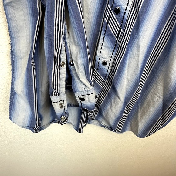 Red Ranch Mens Medium Western Snap Stripes Button Down - Picture 4 of 6